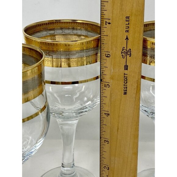 Set 4 Cristalleria Fratelli Fumo Wine Glasses Italy Gold & Platinum Banded MCM - Picture 7 of 8